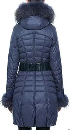Fur-Trim Paneled Puffer Coat, Blue
