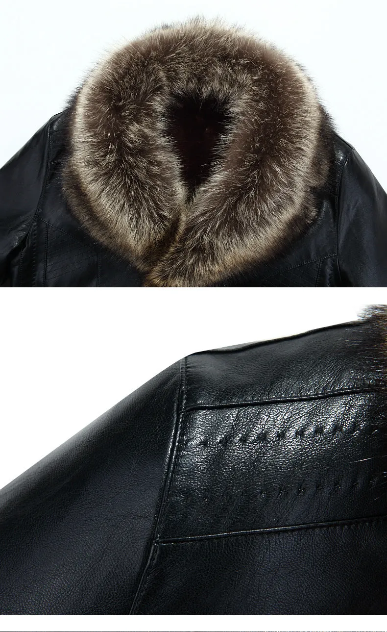 Genuine Leather Fur Collar Coat