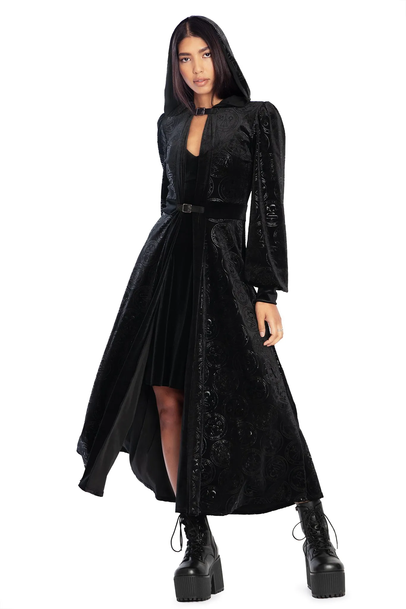 Good Charms Velvet Hooded Maxi Jacket