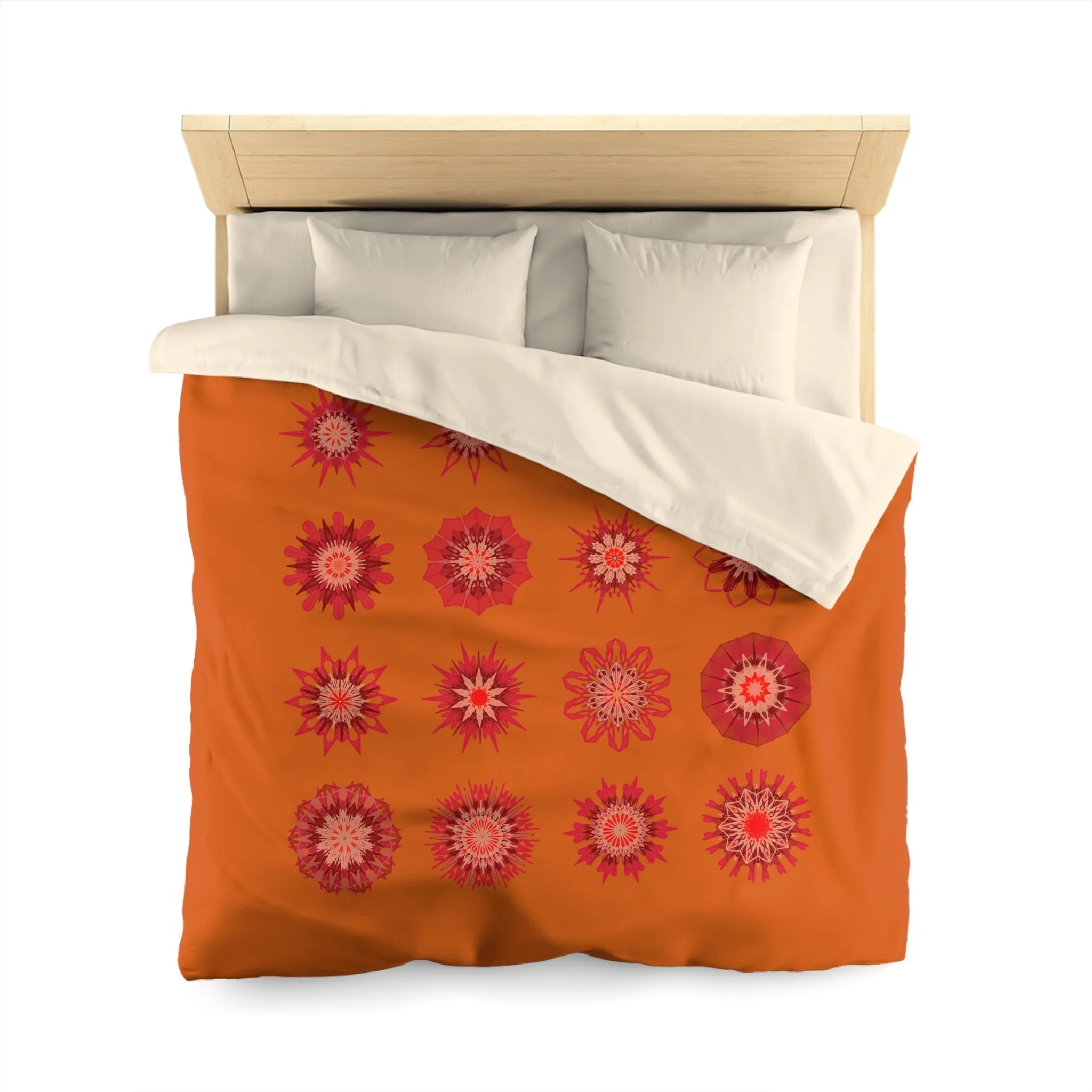 Handmade Mandala Art Microfiber Duvet Cover in Sunset Orange