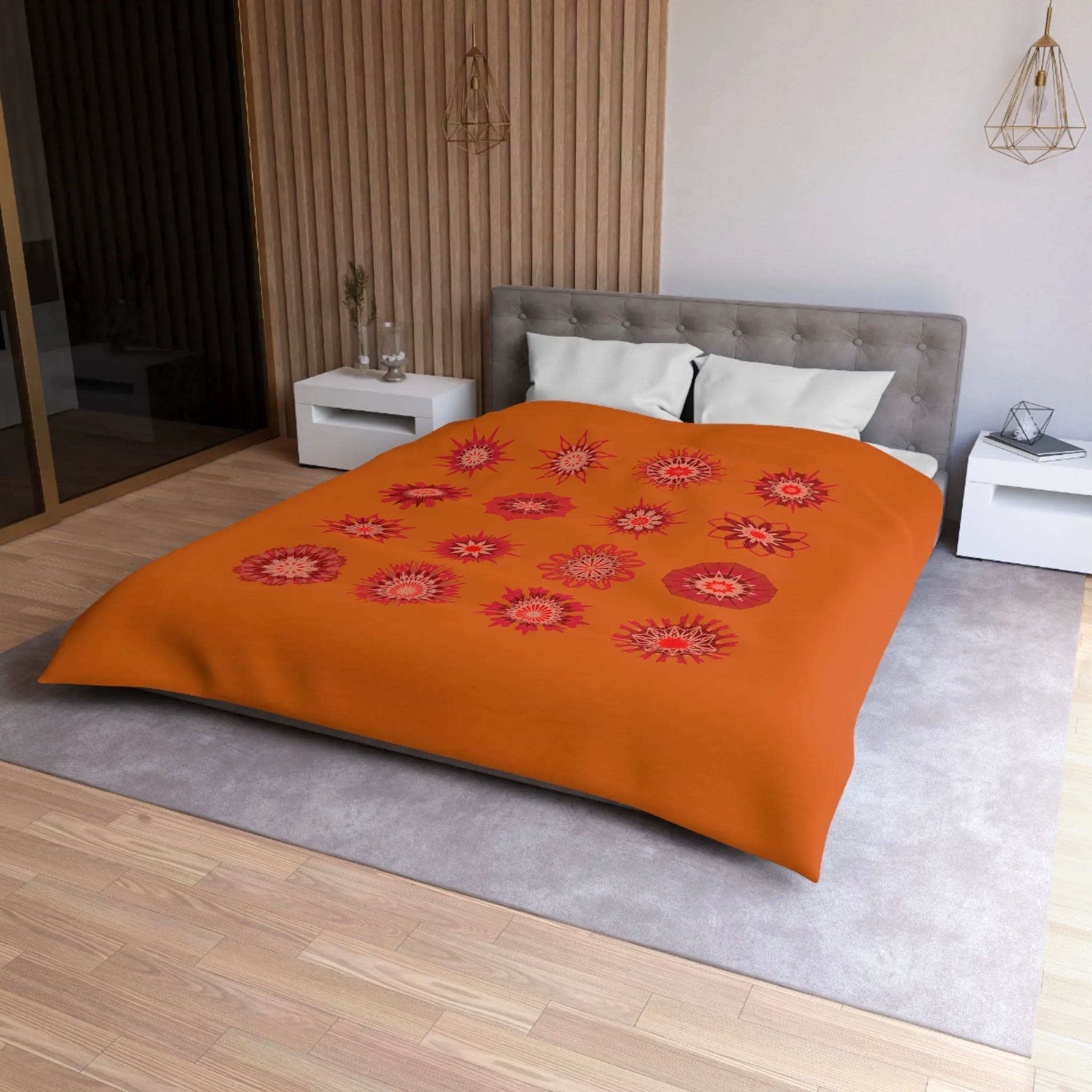 Handmade Mandala Art Microfiber Duvet Cover in Sunset Orange