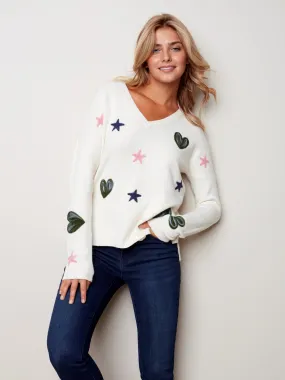 HEARTS AND STARS V-NECK SWEATER