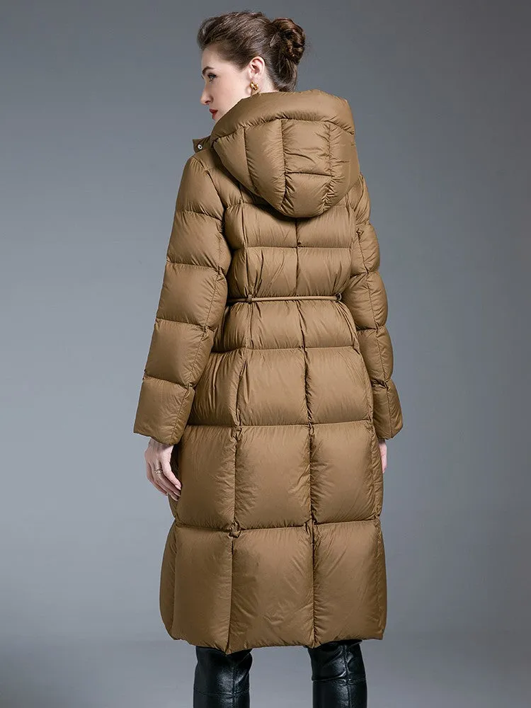 Hooded Tie Drawstring Down Puffer Coat