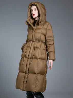 Hooded Tie Drawstring Down Puffer Coat