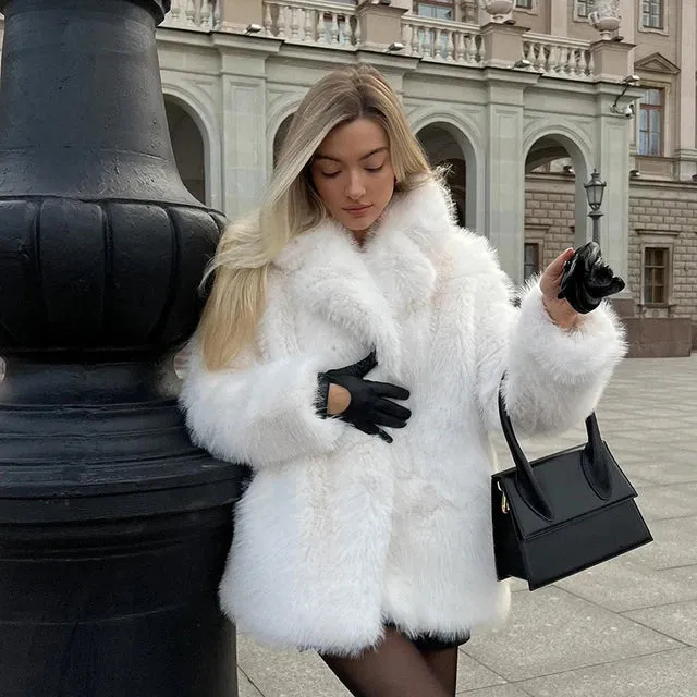 Iconic Fluffy Furry Faux Fur Jacket Winter Shaggy Overcoat Fur Coat