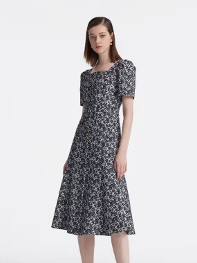 Jacquard Square Neck Women Midi Mermaid Dress