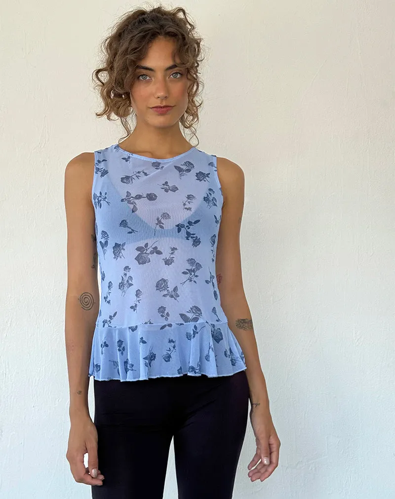 Katnis Top in Inky Blue Floral Mesh