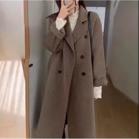 Knee-Length Classic Double-Breasted Overcoat