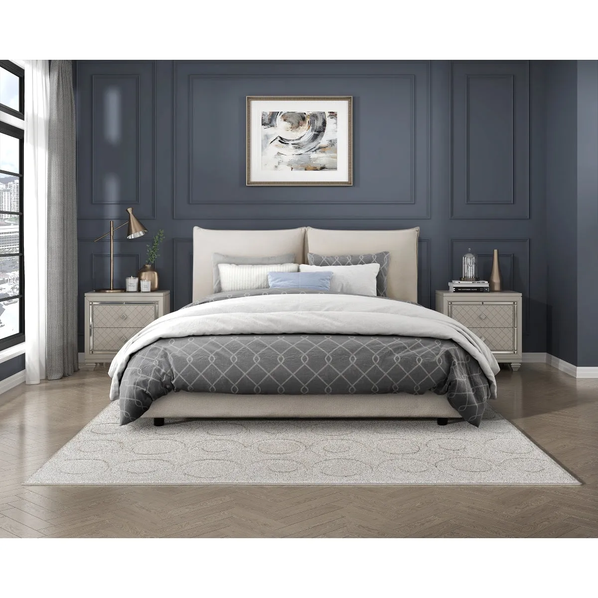 Linna Modern Chenille Upholstered Queen Bed