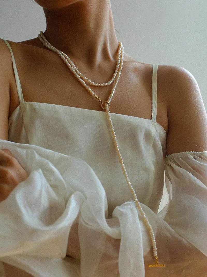 Long Minimalist Irregular Pearl OT Clasp Necklace Sweater Chain