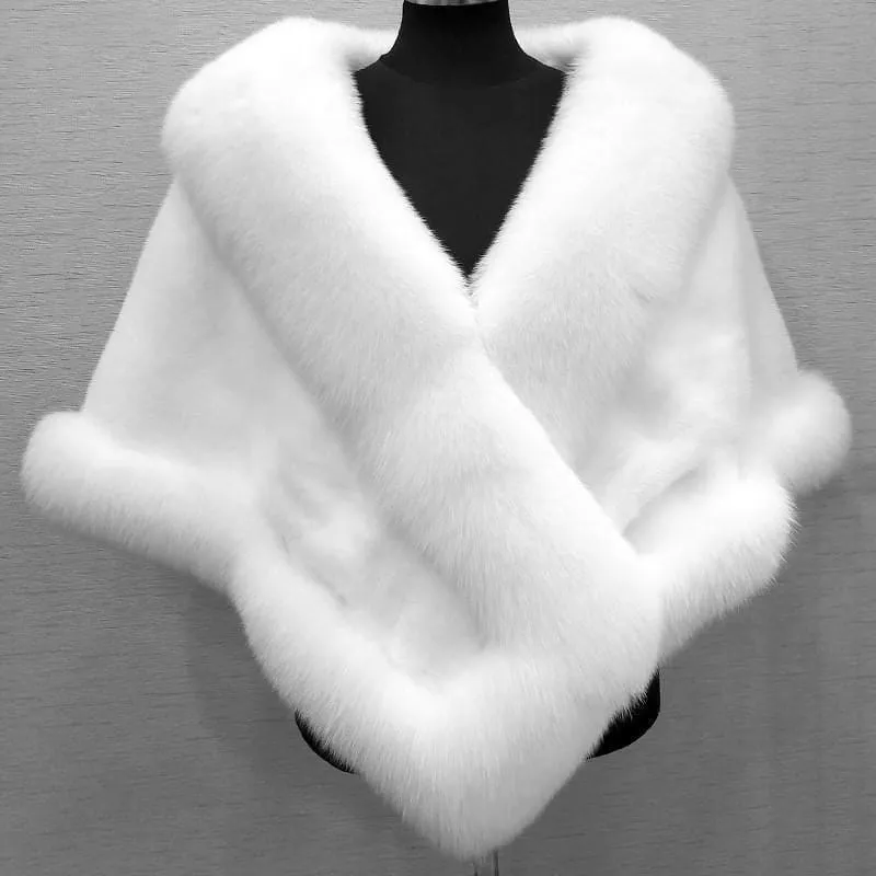 Luxurious Gray Faux Fur Poncho Shawl for Evening Wear