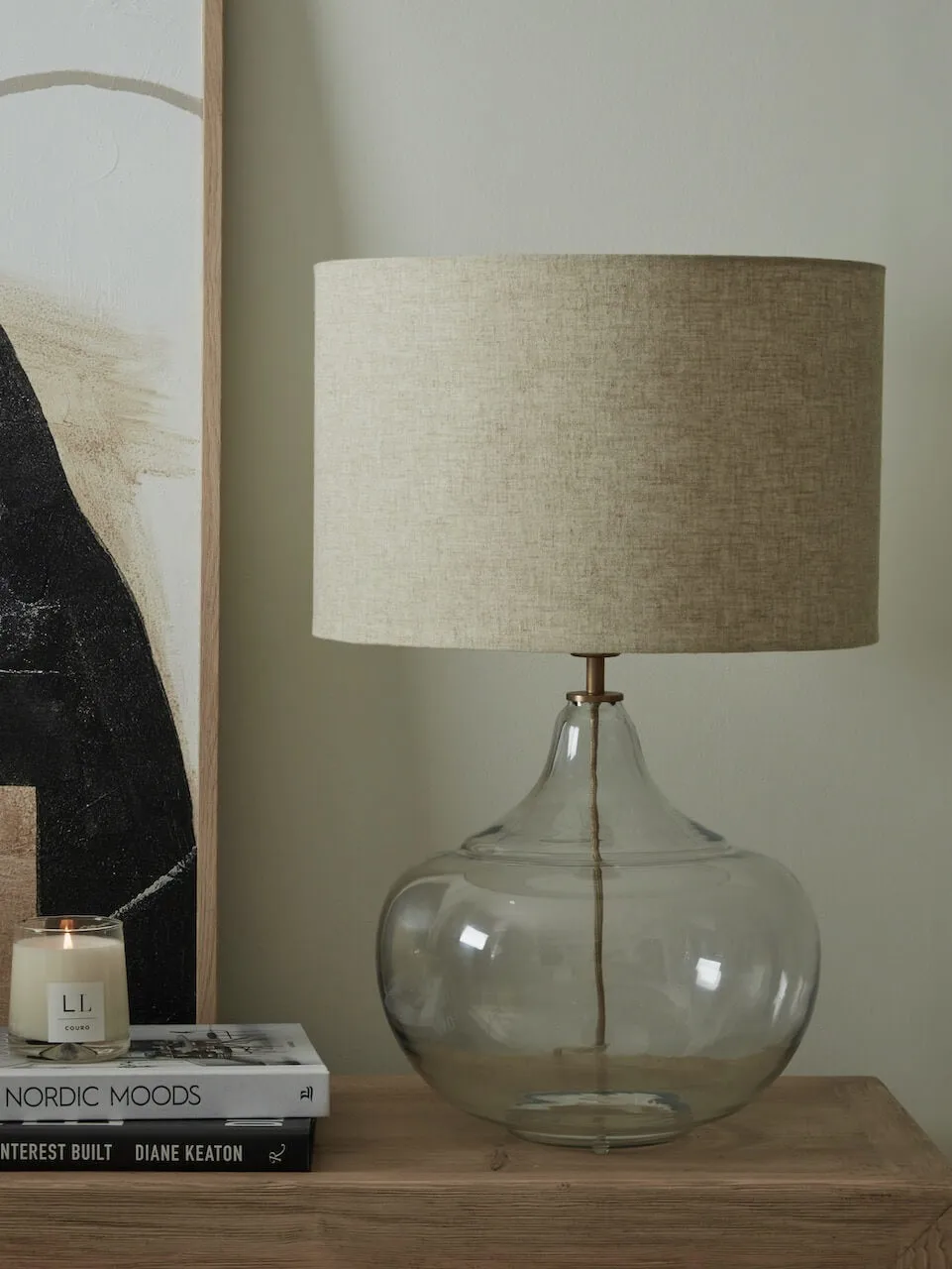 Luz Glass Table Lamp with Natural Shade