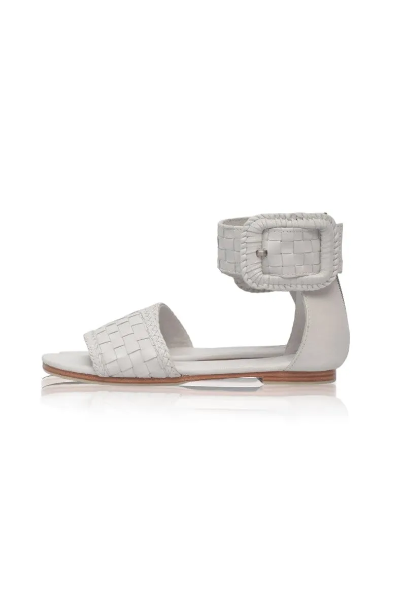 Madagascar Woven Leather Sandals in Pure White