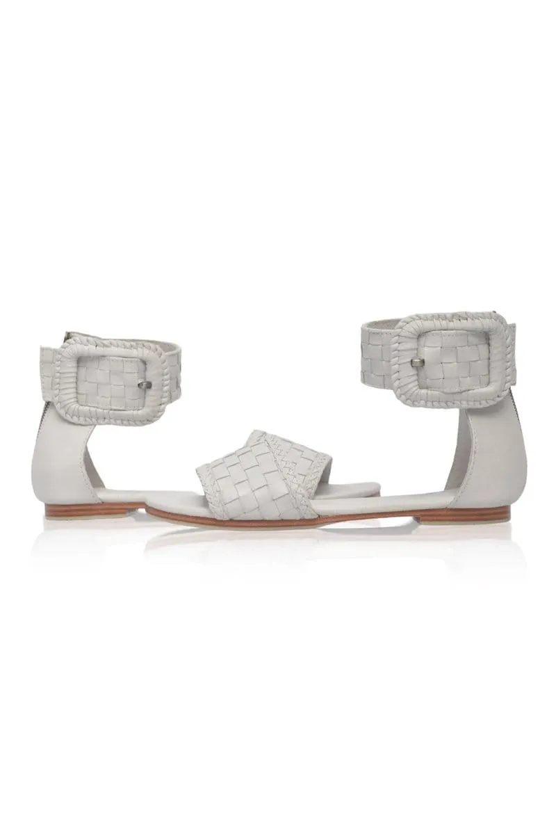 Madagascar Woven Leather Sandals in Pure White