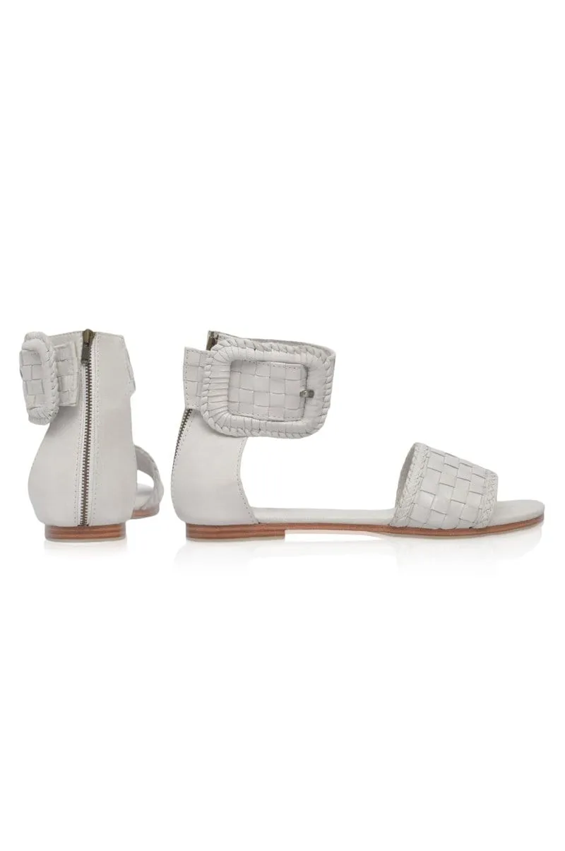 Madagascar Woven Leather Sandals in Pure White