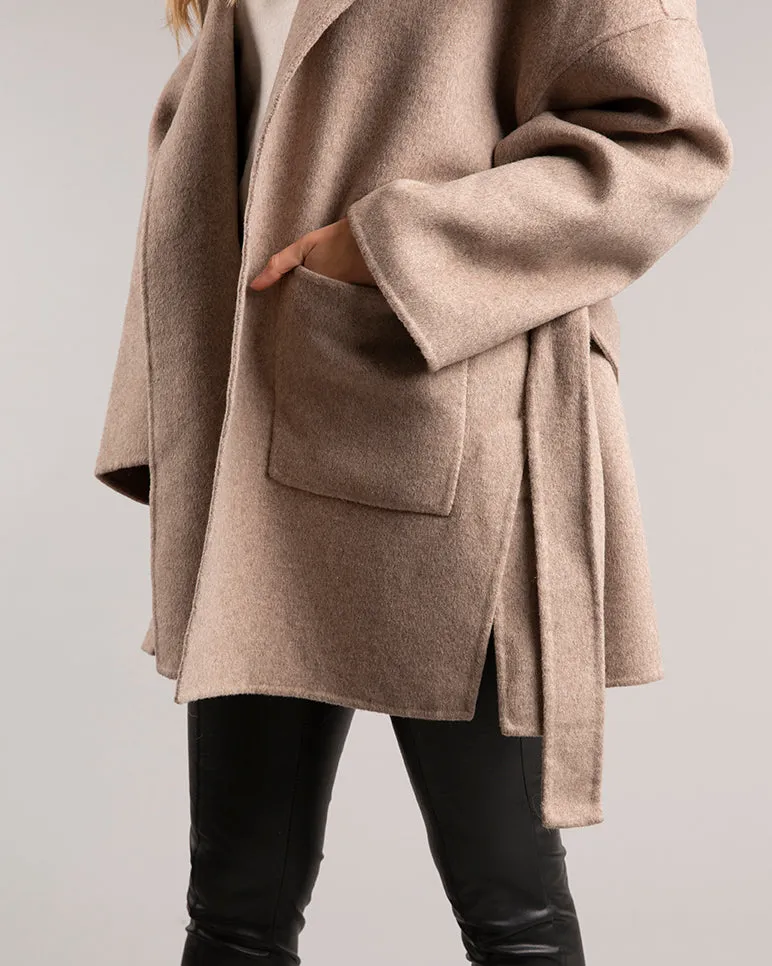 Megan Short Wrap Belt Coat Oat