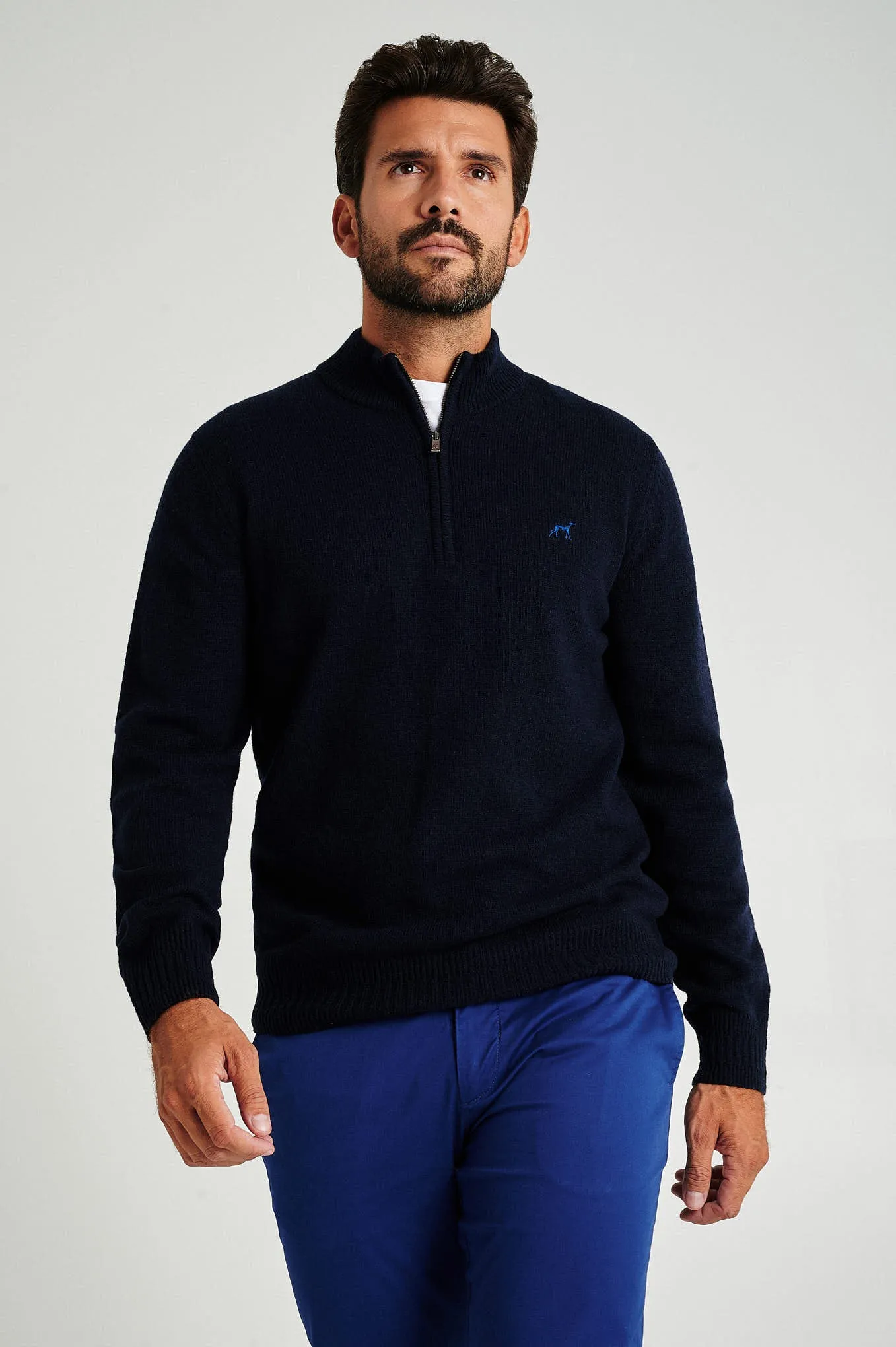 Men's machine washable high zip collar sweater