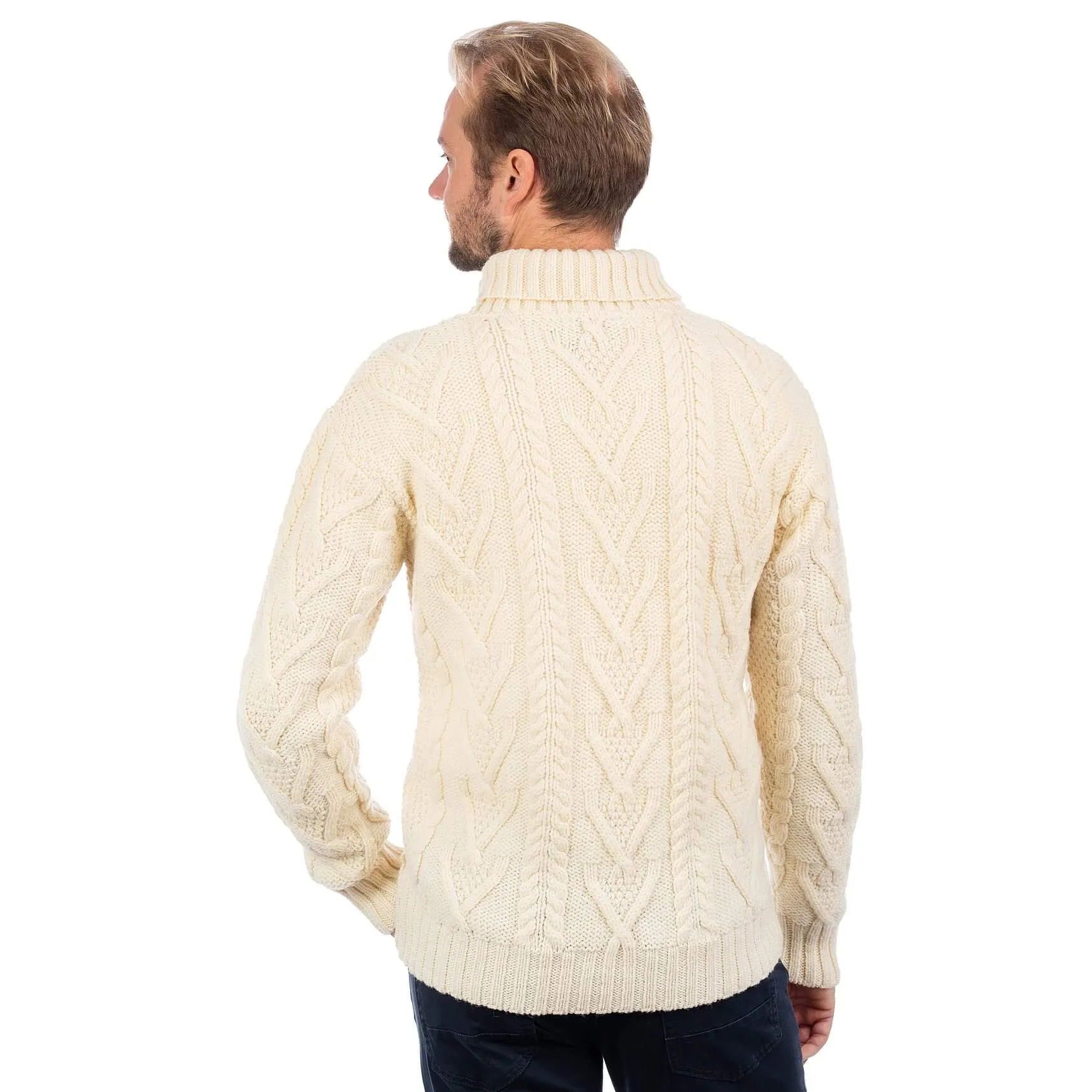 Merino Wool Shawl Neck Button Irish Sweater for Men