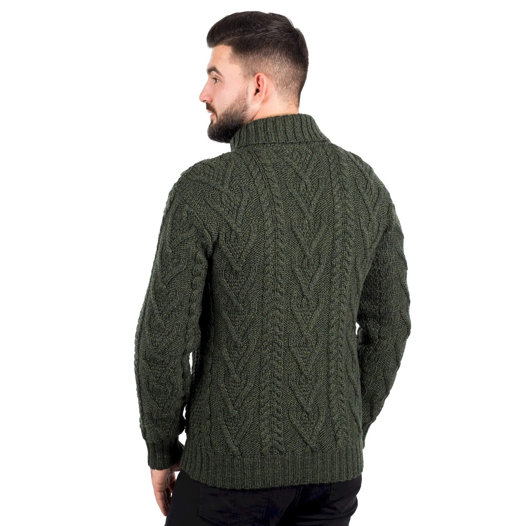 Merino Wool Shawl Neck Button Irish Sweater for Men