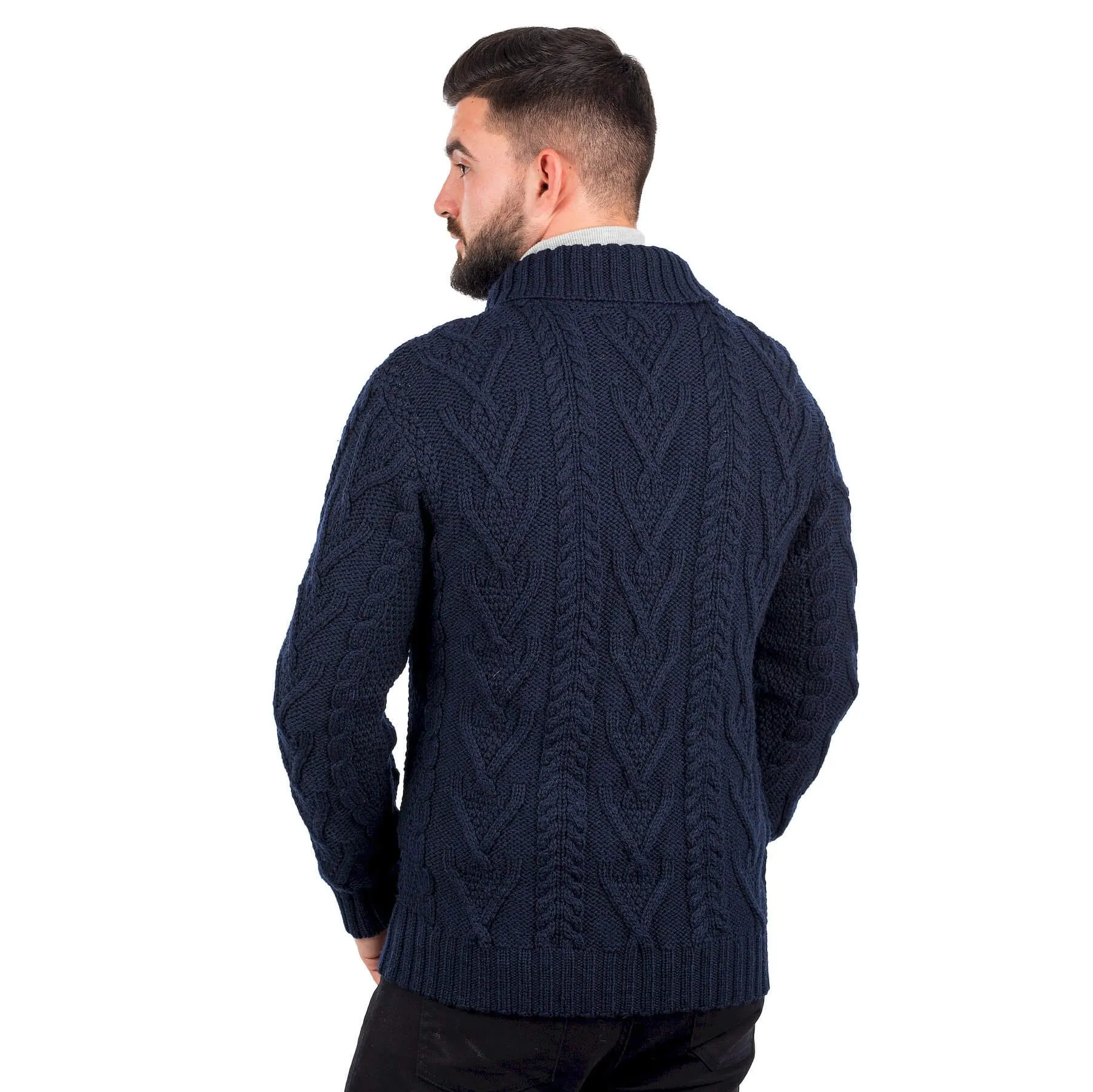 Merino Wool Shawl Neck Button Irish Sweater for Men