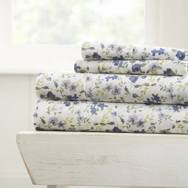 Nauand Ultra Soft Blossoms Floral Microfiber Plain Sheet Set