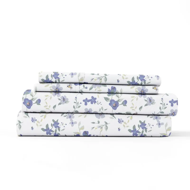 Nauand Ultra Soft Blossoms Floral Microfiber Plain Sheet Set