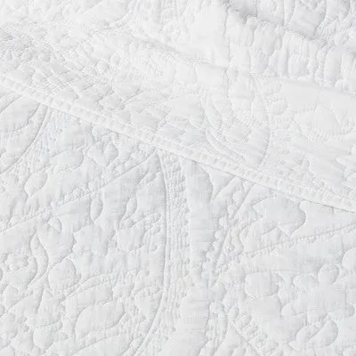 New - Full/Queen Garment Washed Paisley Stitch Quilt White - Threshold