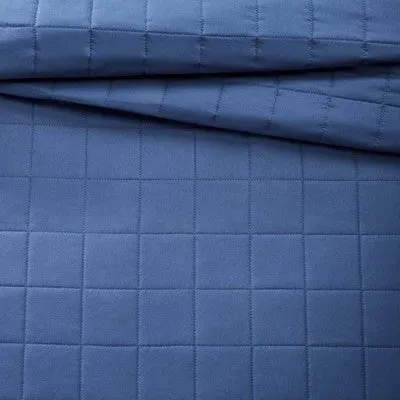 New - Twin Box Stitch Microfiber Quilt Navy - Pillowfort