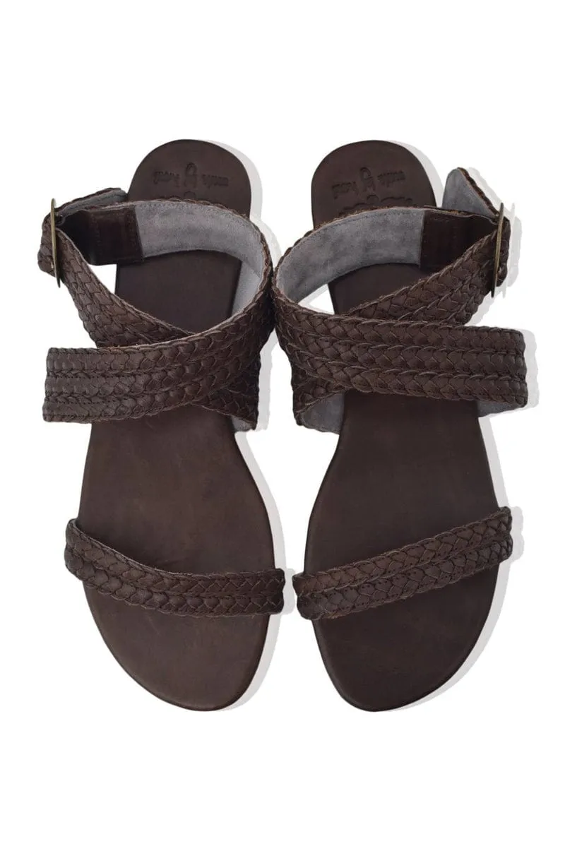 Orra Greek Leather Sandals in Dark Tan