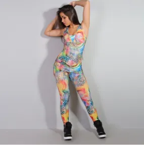 Overall Body Suit w/ Skirt -Tribal Rainbow - No Bra Padding