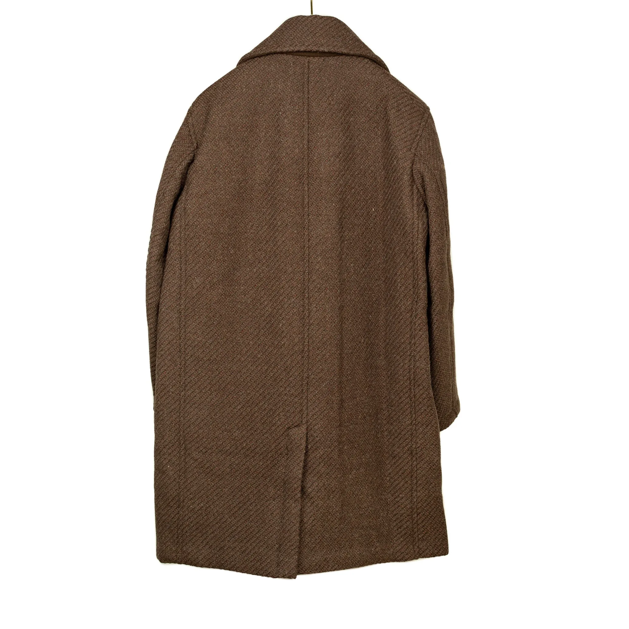 Padded overcoat in brown "roving twill" Shetland wool