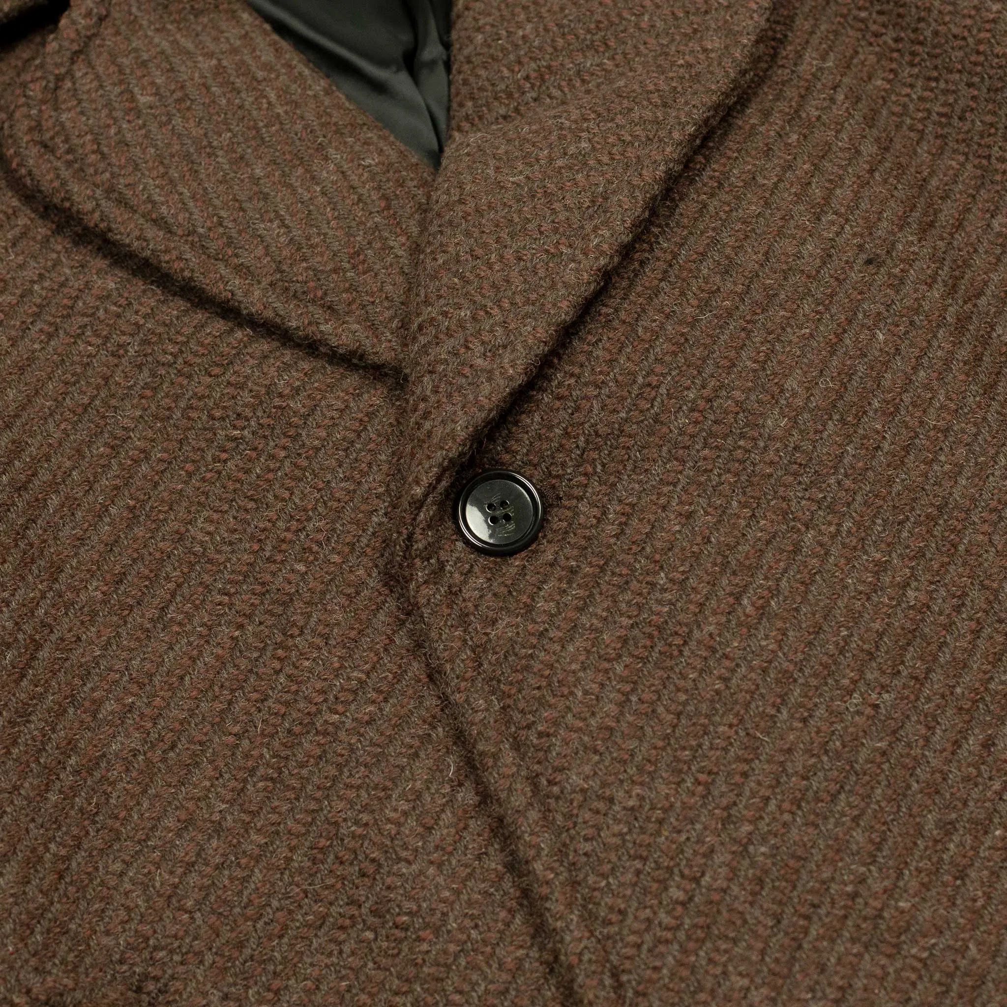 Padded overcoat in brown "roving twill" Shetland wool