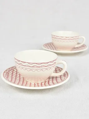 Pair of 1950s Gien coffee cups and saucers