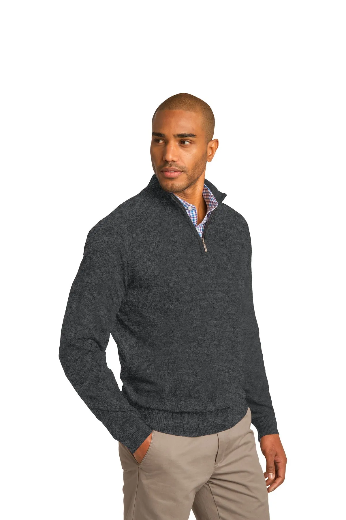 Port Authority 1/2-Zip Branded Sweaters, Charcoal Heather