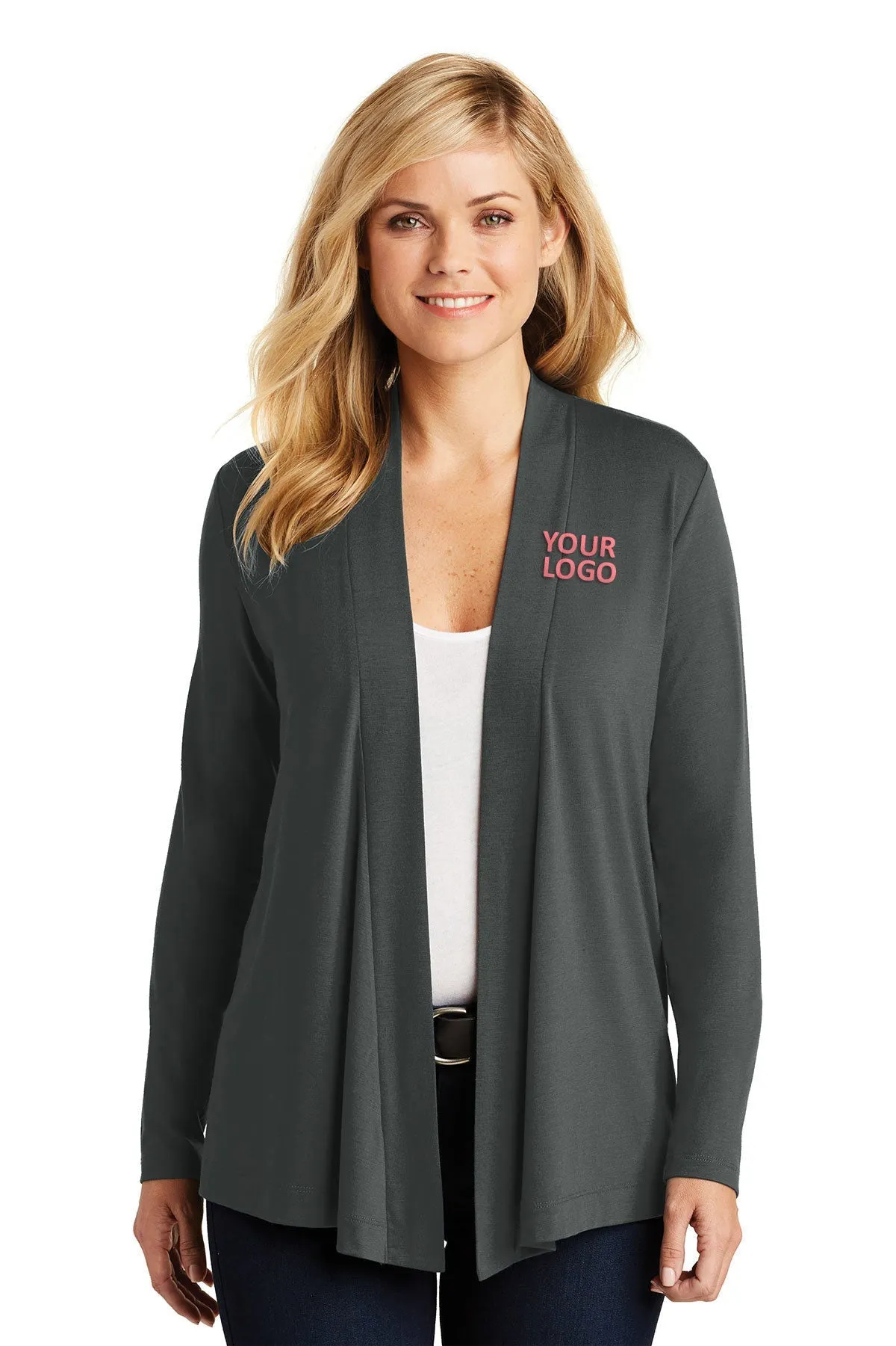 Port Authority Ladies Branded Concept Knit Cardigans, Grey Smoke