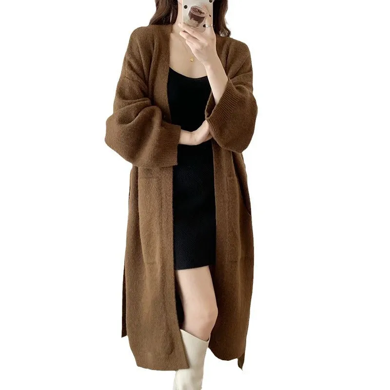 Purpdrank black sweater dress outfit Fashionable Loose Long over-the-Knee Knitted Cardigan for Women Autumn and Winter Lazy Temperament Sweater Coat Overcoat