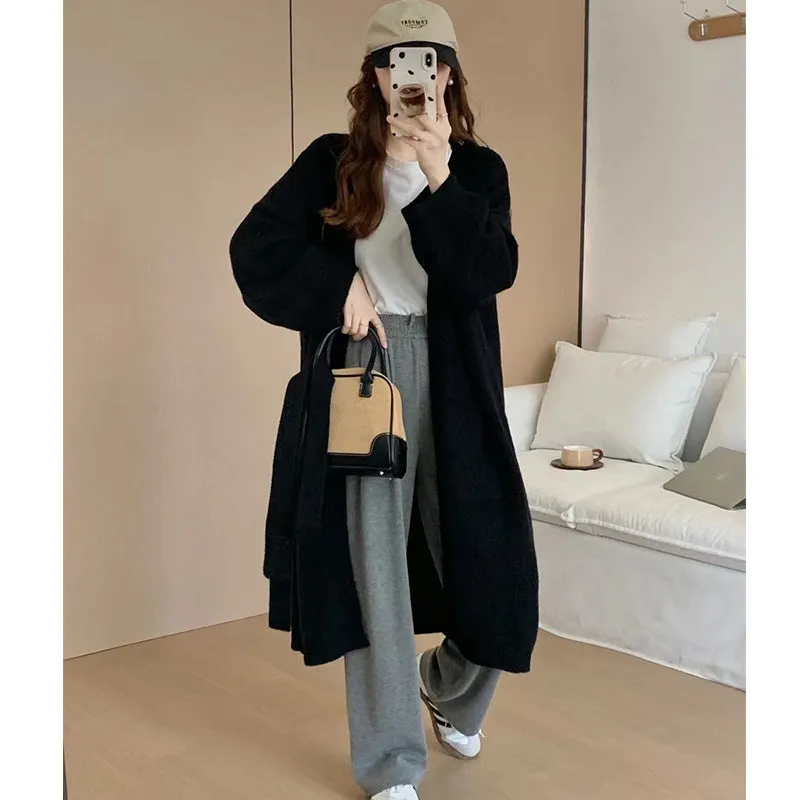 Purpdrank black sweater dress outfit Fashionable Loose Long over-the-Knee Knitted Cardigan for Women Autumn and Winter Lazy Temperament Sweater Coat Overcoat