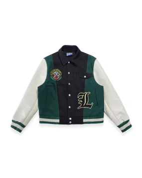 "Claridge" Letterman Jacket (Black Denim/Olive)