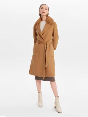 Removable Mink Fur Collar Cashmere Overcoat