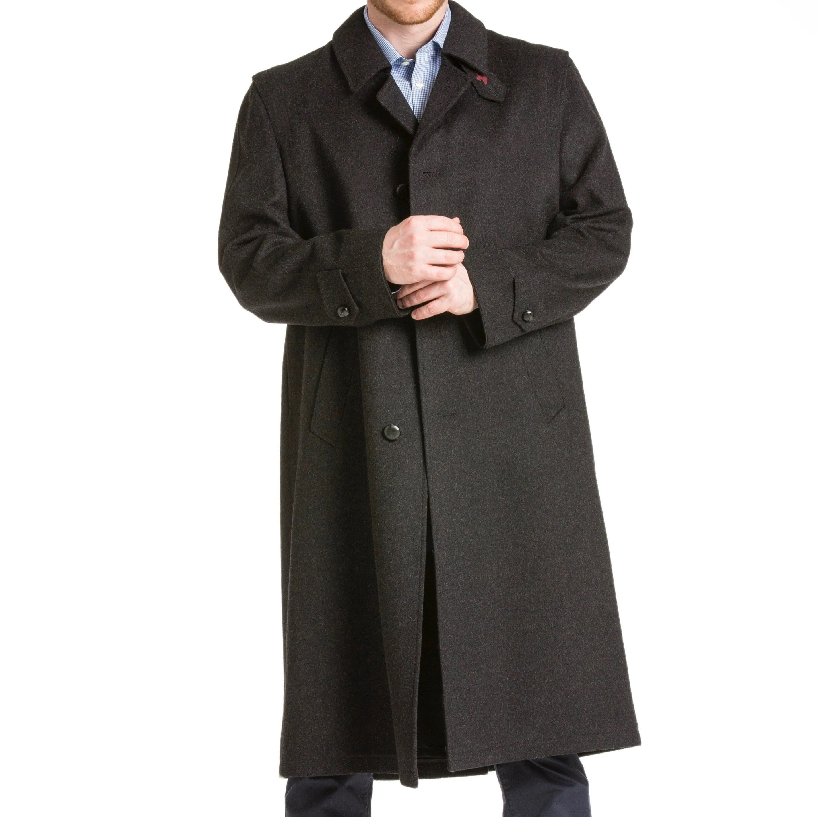 Richard - 100% Cashmere Men's Full Length Charcoal Loden Overcoat