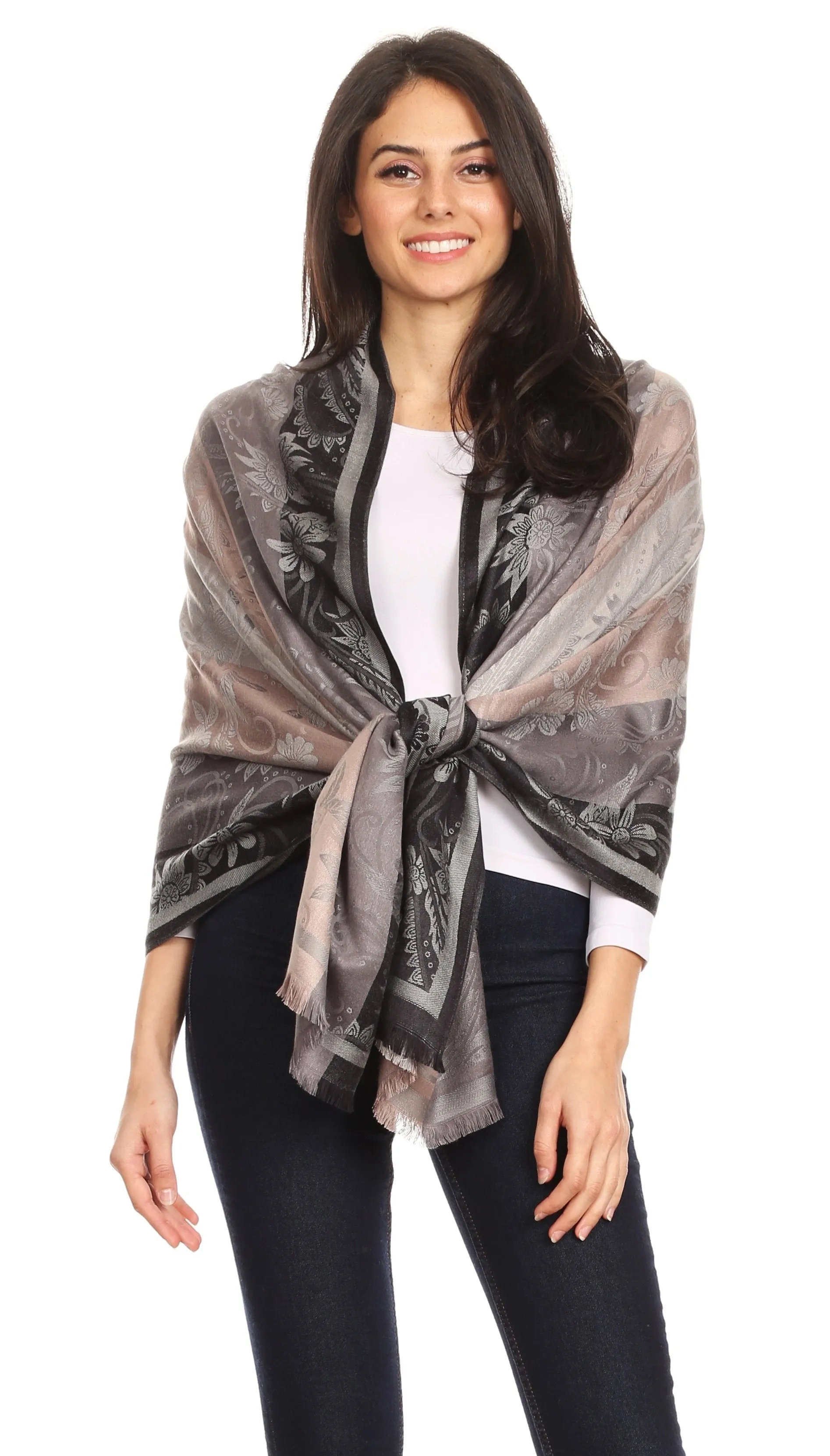 Sakkas Serina Women's Silky Soft Reversible Floral Woven Pashmina Scarf Shawl Wrap