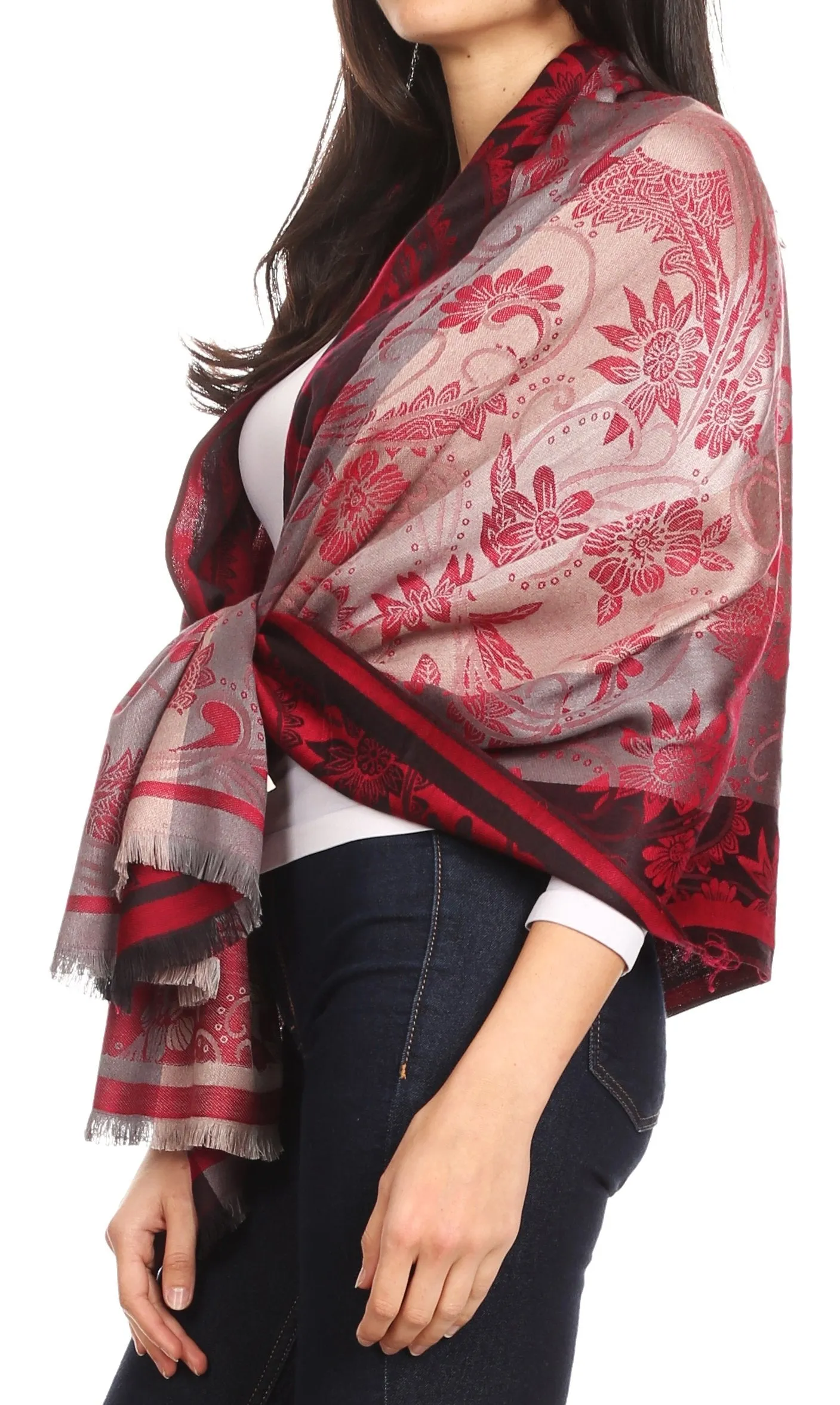 Sakkas Serina Women's Silky Soft Reversible Floral Woven Pashmina Scarf Shawl Wrap