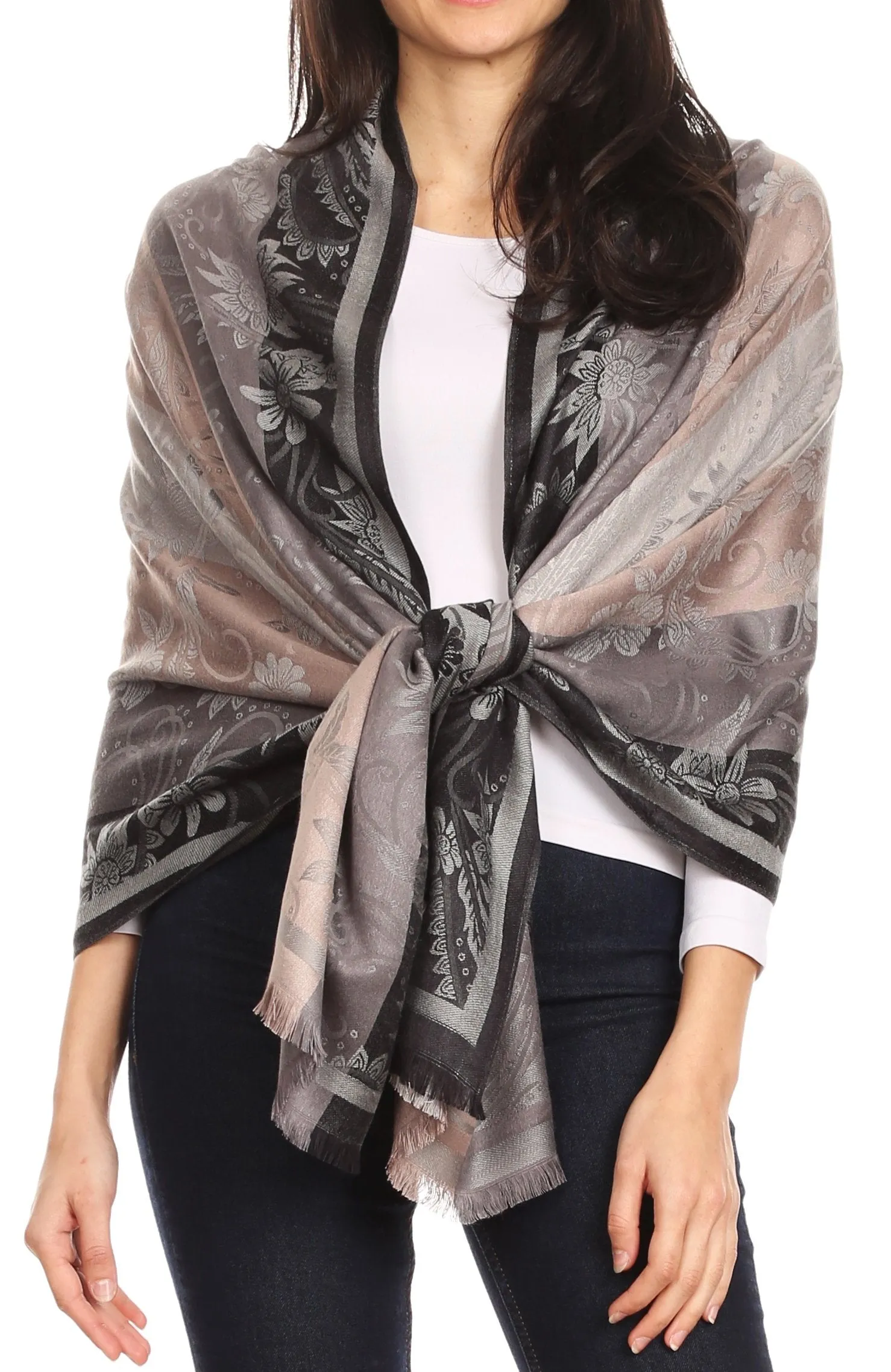 Sakkas Serina Women's Silky Soft Reversible Floral Woven Pashmina Scarf Shawl Wrap