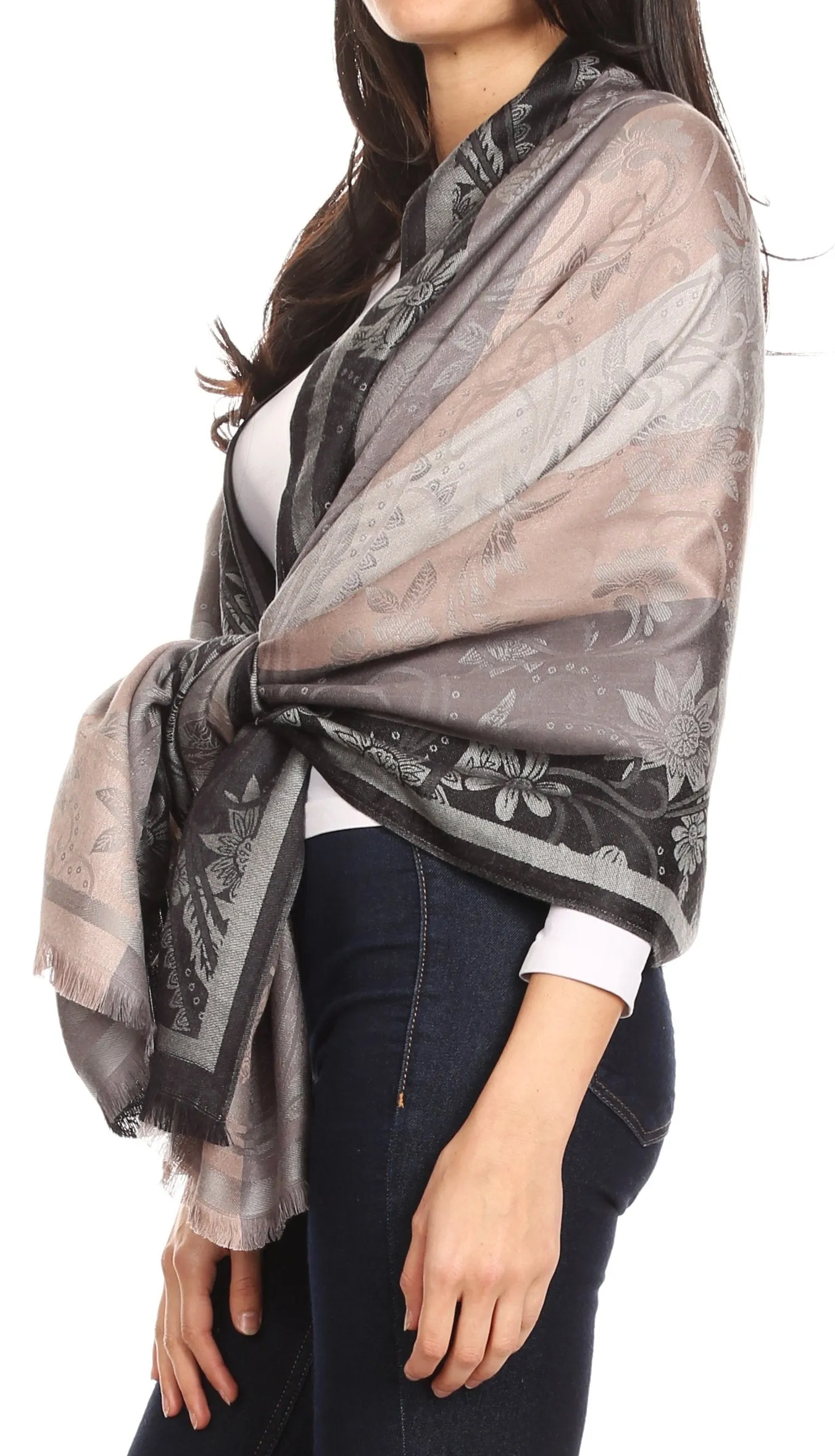 Sakkas Serina Women's Silky Soft Reversible Floral Woven Pashmina Scarf Shawl Wrap