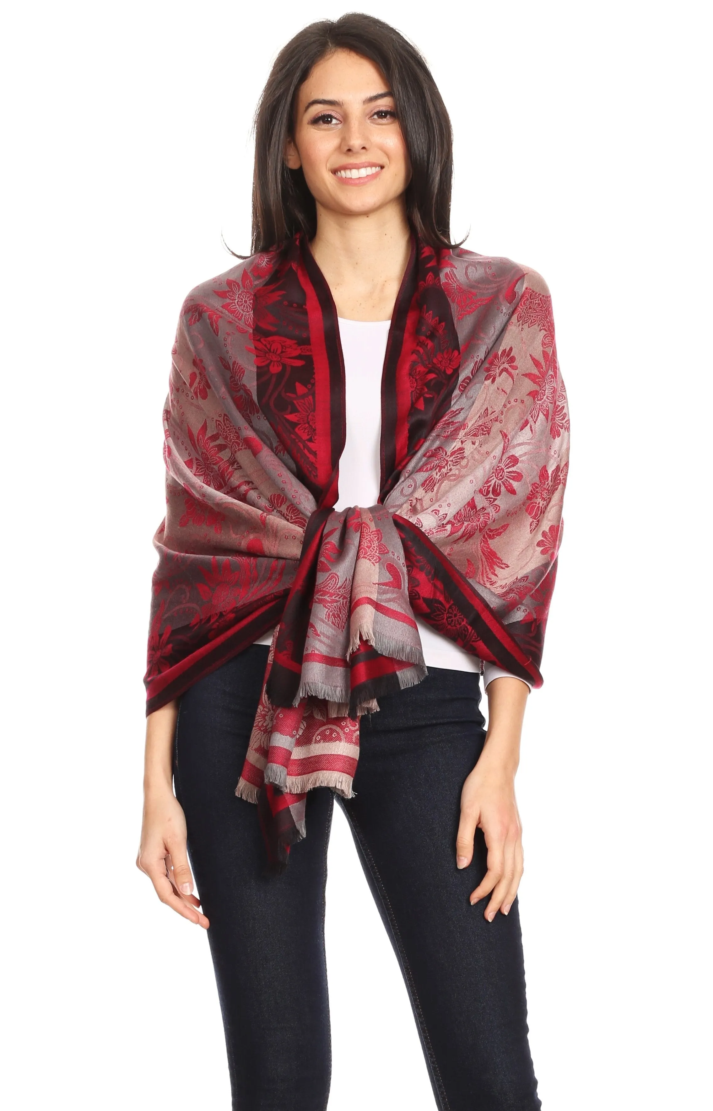 Sakkas Serina Women's Silky Soft Reversible Floral Woven Pashmina Scarf Shawl Wrap