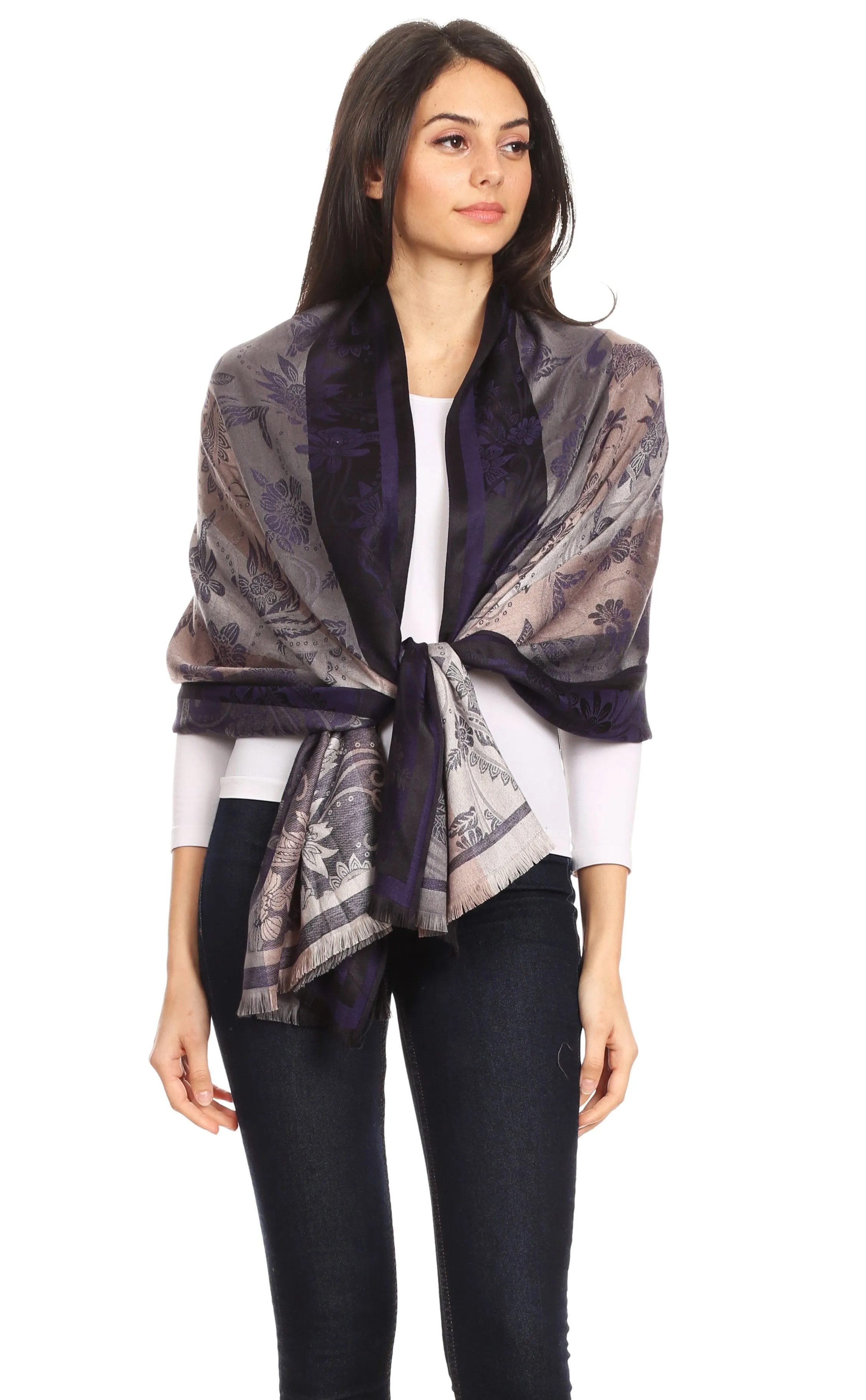 Sakkas Serina Women's Silky Soft Reversible Floral Woven Pashmina Scarf Shawl Wrap