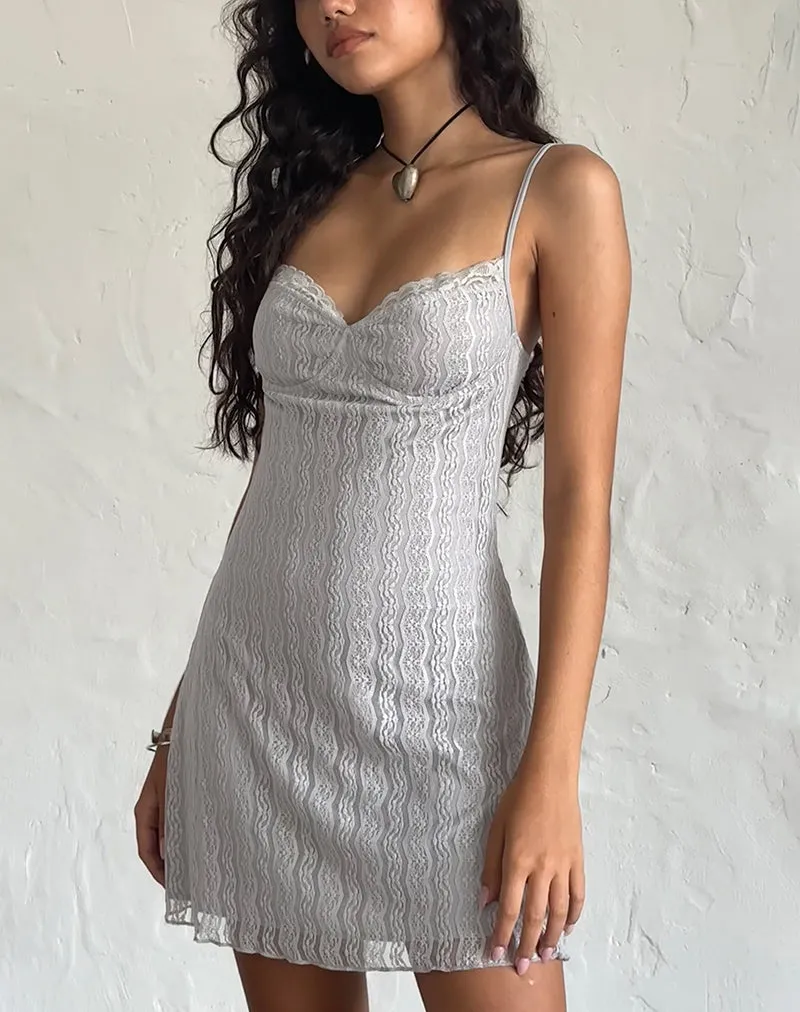 Shania Mini Dress in Silver Grey Lace Mesh