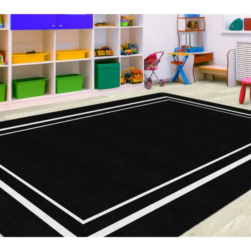 Simply Stylish Black Rug with White Borders