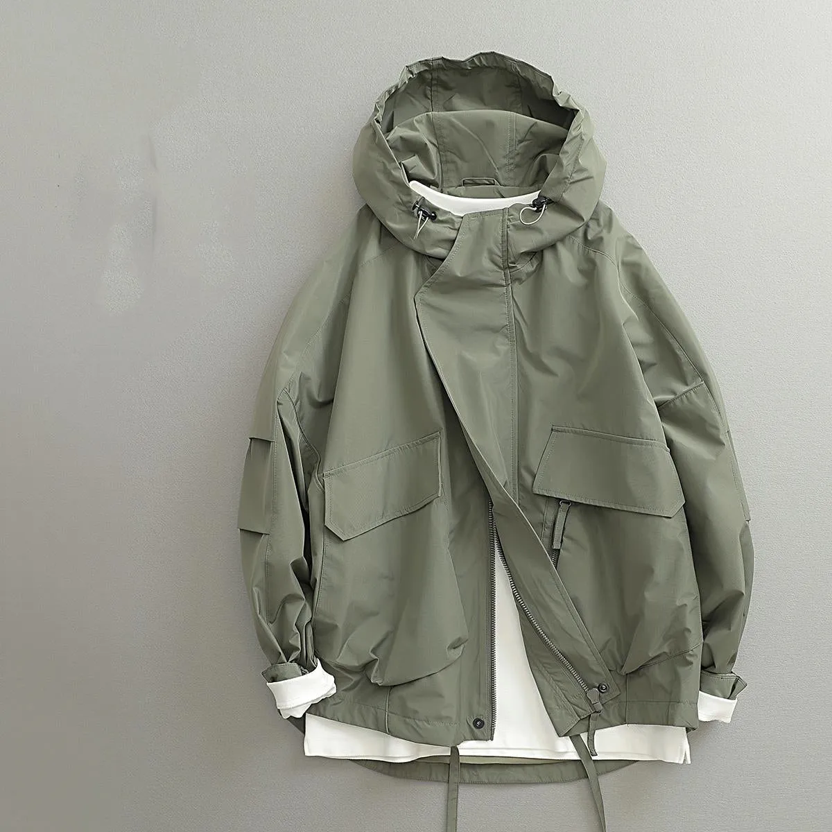 Spring And Autumn Japanese-style Retro Short Windproof Hood Wide Version Outdoor Jacket Coat Men