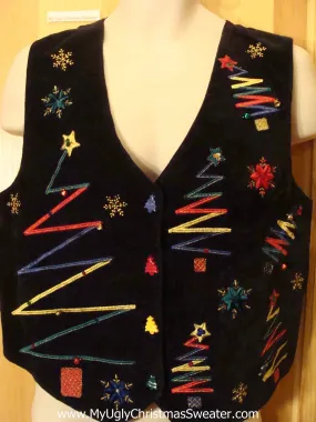 Tacky Cheap Christmas Sweater Vest Zig Zag Trees